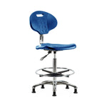 E Com Seatin Class 100 Clean Room Bench-Height Chair, Erie Pu, High, Chrom Fr, Glides, Blue - CLR-TPHBCH-CR-A0-CF-RG-BLU - 1 Each