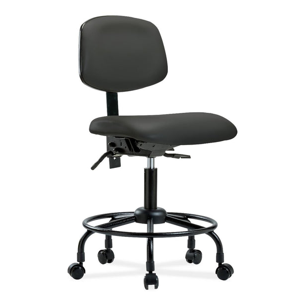 E Com Seatin E Seating Vinyl Desk-Height Chair with Round Tube Base, Tilt, No Armrests, Casters, Charcoal - VDHCH-RT-T1-A0-RC-8605 - 1 Each