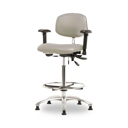 Eo2 Concepts NCR-VMBCH-CR-T1-A1-CF-RG-8567 Class 100 Cleanroom Medium Bench-Height Chair, Vinyl, Chrome Adjustable Foot Ring, Adjustable Arms, Glides, Dove - 1 Each