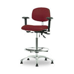 Eo2 Concepts NCR-VMBCH-CR-T1-A1-CF-RG-8569 Class 100 Cleanroom Medium Bench-Height Chair, Vinyl, Chrome Adjustable Foot Ring, Adjustable Arms, Glides, Burgundy - 1 Each