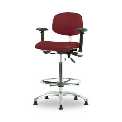 Eo2 Concepts NCR-VMBCH-CR-T1-A1-CF-RG-8569 Class 100 Cleanroom Medium Bench-Height Chair, Vinyl, Chrome Adjustable Foot Ring, Adjustable Arms, Glides, Burgundy - 1 Each