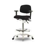 Eo2 Concepts NCR-VMBCH-CR-T1-A1-CF-CC-8540 Class 100 Cleanroom Medium Bench-Height Chair, Vinyl, Adjustable Foot Ring and Arms, Casters, Black - 1 Each