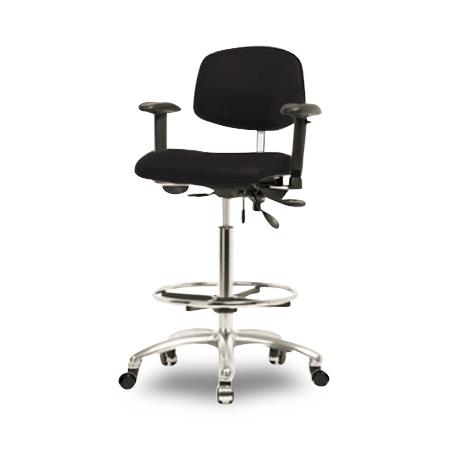 Eo2 Concepts NCR-VMBCH-CR-T1-A1-CF-CC-8540 Class 100 Cleanroom Medium Bench-Height Chair, Vinyl, Adjustable Foot Ring and Arms, Casters, Black - 1 Each