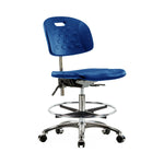 E Com Seatin Clean Room Industrial Desk-Height CLR-HPMBCH-CR-T1-A0-CF-CC-BLU Newport Class 100 Cleanroom Medium-Height Chair, Polyurethane, Seat Tilt, Chrome Foot Ring, Casters, Blue - 1 Each