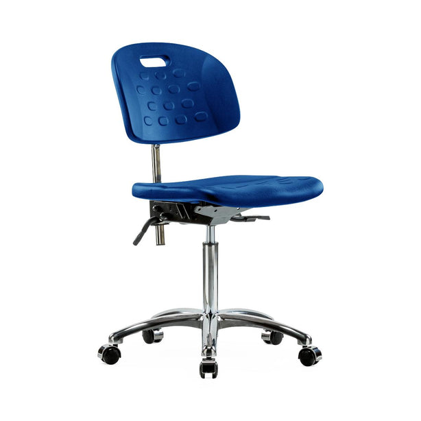 E Com Seatin Clean Room Industrial Desk-Height CLR-HPMBCH-CR-T1-A0-NF-CC-BLU Newport Class 100 Cleanroom Medium-Height Chair, Polyurethane, Seat Tilt, Casters, Blue - 1 Each