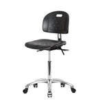Eo2 Concepts PU CLR-HPMBCH-CR-T1-A0-NF-CC-BLK Class 100 Cleanroom Newport Polyurethane Medium Bench-Height Chair, Adjustable Height, 19.5" to 27.5" H, Seat Tilt, No Armrests, No Foot Ring, Casters, Black - 1 Each