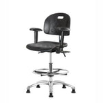 Eo2 Concepts PU CLR-HPMBCH-CR-T1-A1-CF-RG-BLK Class 100 Cleanroom Newport Polyurethane Medium Bench-Height Chair, Adjustable Height, 19.5" to 27.5" H, Seat Tilt, Adjustable Armrests, Chrome Foot Ring, Glides, Black - 1 Each