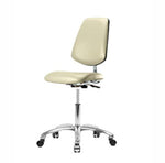 Eo2 Concepts w / Class 10 Cleanroom Vinyl Medium Bench-Height Chair with Medium Back, Adjustable Height, 22" x 29" H, No Armrests, No Foot Ring, Casters, Adobe White - EOLRMMCRNF851