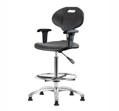 Eo2 Concepts Class 100 Cleanroom Erie PU High Bench-Height Chairs CLR-TPHBCH-CR-A1-CF-RG-BLK - 1.0 Each