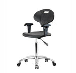 Eo2 Concepts Erie PU Class 100 Cleanroom Polyurethane Medium Bench-Height Chair, Adjustable Height, 19.5" x 27.5" H, No Foot Ring, Adjustable Armrests, Casters, Black - CLR-TPMBCH-CR-A1-NF-CC-BLK - 1 Each