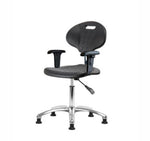 Eo2 Concepts PU Desk-Height Class 100 Cleanroom Erie Polyurethane Desk Chair, Adjustable Height, 17.5" to 22.5" H, Adjustable Armrests, Glides, Black - CLR-TPDHCH-CR-A1-RG-BLK - 1 Each