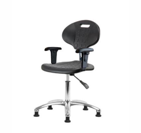 Eo2 Concepts PU Desk-Height Class 100 Cleanroom Erie Polyurethane Desk Chair, Adjustable Height, 17.5" to 22.5" H, Adjustable Armrests, Glides, Black - CLR-TPDHCH-CR-A1-RG-BLK - 1 Each