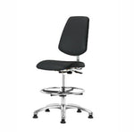 Eo2 Concepts w / Class 10 Cleanroom Vinyl Medium Bench-Height Chair with Medium Back, Adjustable Height, 22" x 29" H, No Armrests, Chrome Foot Ring, Glides, Black - EOLRVMBMBG854