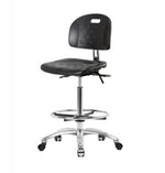 Eo2 Concepts PU CLR-HPHBCH-CR-T1-A0-CF-CC-BLK Class 100 Cleanroom Newport Polyurethane High Bench-Height Chair, Adjustable Height, 24.5" x 33.5" H, Seat Tilt, No Armrests, Chrome Foot Ring, Casters, Black - 1 Each