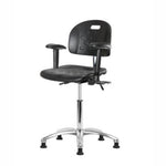 Eo2 Concepts PU CLR-HPMBCH-CR-T1-A1-NF-RG-BLK Class 100 Cleanroom Newport Polyurethane Medium Bench-Height Chair, Adjustable Height, 19.5" to 27.5" H, Seat Tilt, Adjustable Armrests, No Foot Ring, Glides, Black - 1 Each