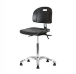 Eo2 Concepts PU CLR-HPMBCH-CR-T1-A0-NF-RG-BLK Class 100 Cleanroom Newport Polyurethane Medium Bench-Height Chair, Adjustable Height, 19.5" to 27.5" H, Seat Tilt, No Armrests, No Foot Ring, Glides, Black - 1 Each