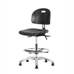 Eo2 Concepts PU CLR-HPMBCH-CR-T1-A0-CF-RG-BLK Class 100 Cleanroom Newport Polyurethane Medium Bench-Height Chair, Adjustable Height, 19.5" to 27.5" H, Seat Tilt, No Armrests, Chrome Foot Ring, Glides, Black - 1 Each
