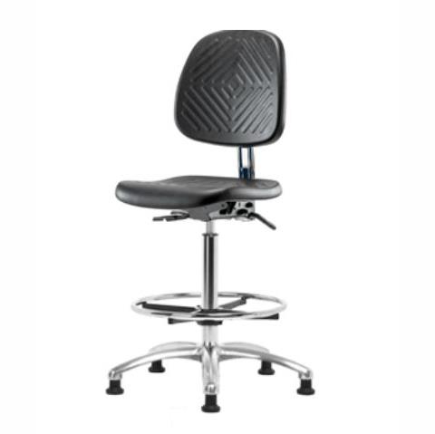 Eo2 Concepts Class 10 Cleanroom PU High Bench-Height Chairs with Medium Back CLR-PHBCH-MB-CR-CF-RG-BLK - 1.0 Each