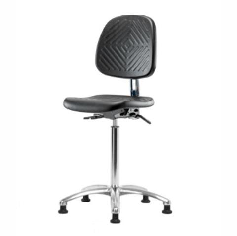 Eo2 Concepts PU Class 10 Cleanroom Polyurethane Medium Bench-Height Chair with Medium Back, Adjustable Height, 19.5" x 27.5" H, No Foot Ring, No Armrests, Glides, Black - CLR-PMBCH-MB-CR-NF-RG-BLK - 1 Each