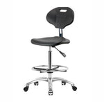 Eo2 Concepts PU Class 10 Cleanroom Erie Polyurethane High Bench-Height Chair, Adjustable Height, 24.5" x 33.5" H, No Armrests, Casters, Black - CLR-TPHBCH-CR-A0-CF-CC-BLK - 1 Each