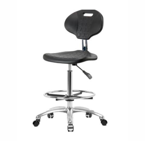 Eo2 Concepts PU Class 10 Cleanroom Erie Polyurethane High Bench-Height Chair, Adjustable Height, 24.5" x 33.5" H, No Armrests, Casters, Black - CLR-TPHBCH-CR-A0-CF-CC-BLK - 1 Each