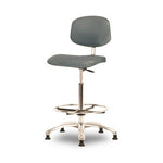 Eo2 Concepts Class 10 Cleanroom High Bench-Height Chair, Vinyl, Chrome Foot Ring, Glides, Colonial Blue, 24.5" to 34.5" - CLR-VHBCH-CR-CF-RG-8546 - 1 Each