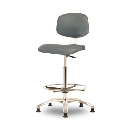 Eo2 Concepts Class 10 Cleanroom High Bench-Height Chair, Vinyl, Chrome Foot Ring, Glides, Colonial Blue, 24.5" to 34.5" - CLR-VHBCH-CR-CF-RG-8546 - 1 Each