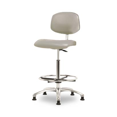 Eo2 Concepts Class 10 Cleanroom High Bench-Height Chair, Vinyl, Chrome Foot Ring, Glides, Dove, 24.5" to 34.5" - CLR-VHBCH-CR-CF-RG-8567 - 1 Each