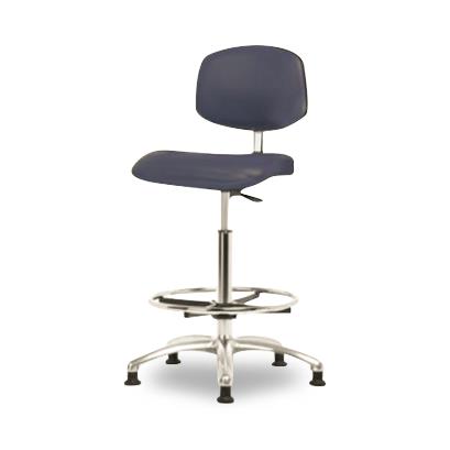 Eo2 Concepts Class 10 Cleanroom High Bench-Height Chair, Vinyl, Chrome Foot Ring, Glides, Imperial Blue, 24.5" to 34.5" - CLR-VHBCH-CR-CF-RG-8582 - 1 Each