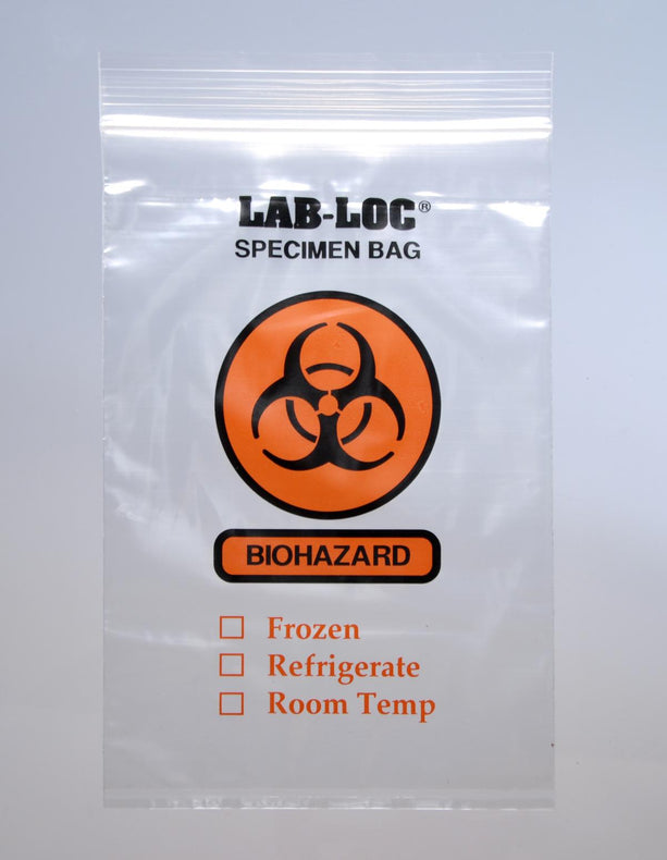 Elkay Plastics Co Reclosable Specimen Transfer Bag with Biohazard Symbol, 3-Wall, Clear, 2 mil Thick, 8" x 8" - LAB20808 - 1000 Each