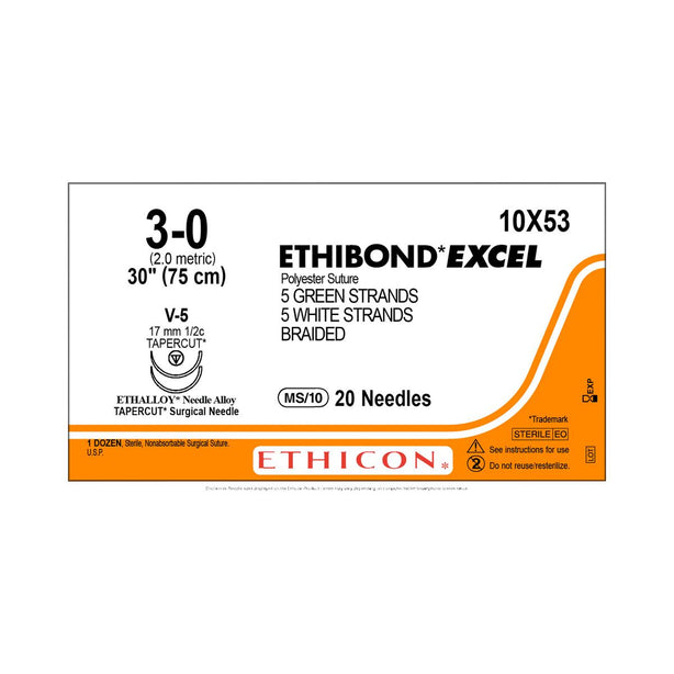 ETHICON Taper-Cut Ethibond Excel Nonabsorbable Sutures 10X53 12 Each - MDL-ETH10X53