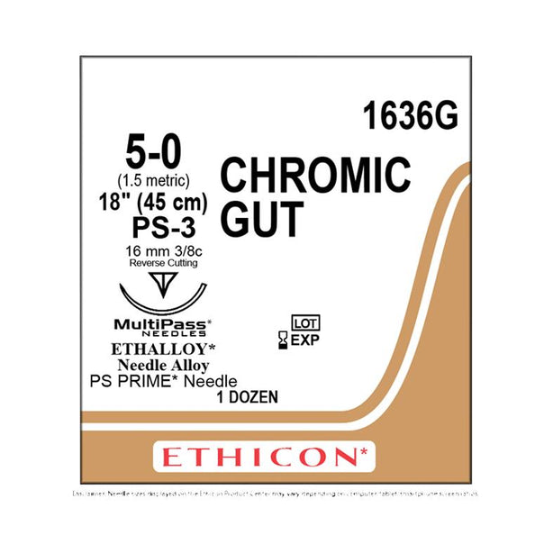 ETHICON Precision Point Chromic Gut Absorbable Suture 1636G 12 Each - MDL-ETH1636G