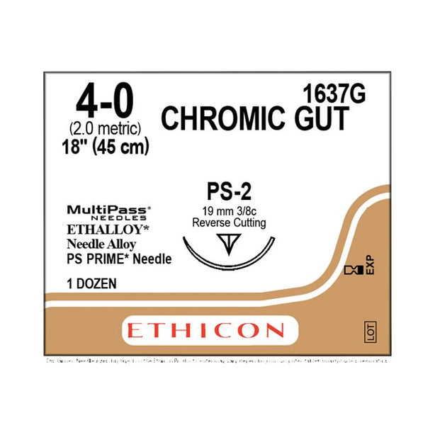 ETHICON Precision Point Chromic Gut Absorbable Suture 1637G 12 Each - MDL-ETH1637G