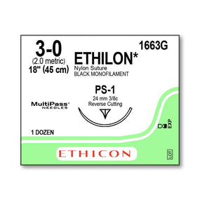 ETHICON Precision Point Nonabsorbable Nylon Monofilament Sutures 1663G 12 Each - MDL-ETH1663G