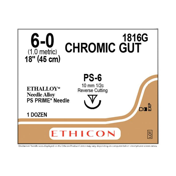 ETHICON Precision Point Chromic Gut Absorbable Suture 1816G 12 Each - MDL-ETH1816G