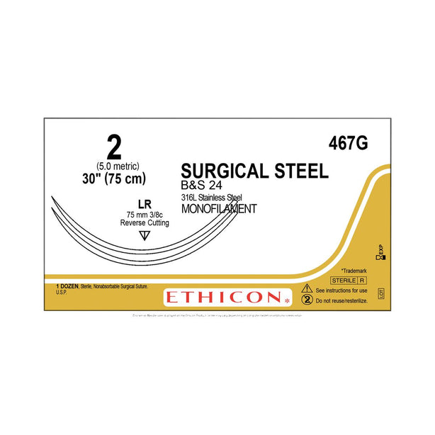 Ethicon Reverse-Cutting Stainless-Steel Nonabsorbable Sutures 467G - 12.0 Each - MDL-ETH467G