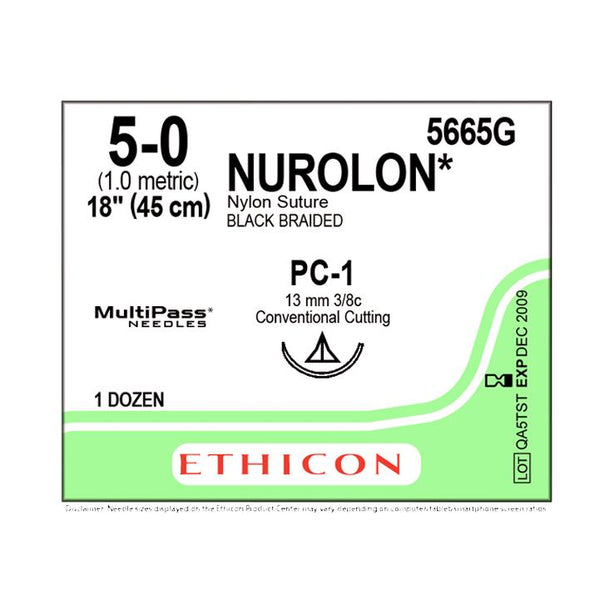 ETHICON Nurolon Precision Cosmetic Nonabsorbable Sutures 5665G 12 Each - MDL-ETH5665G