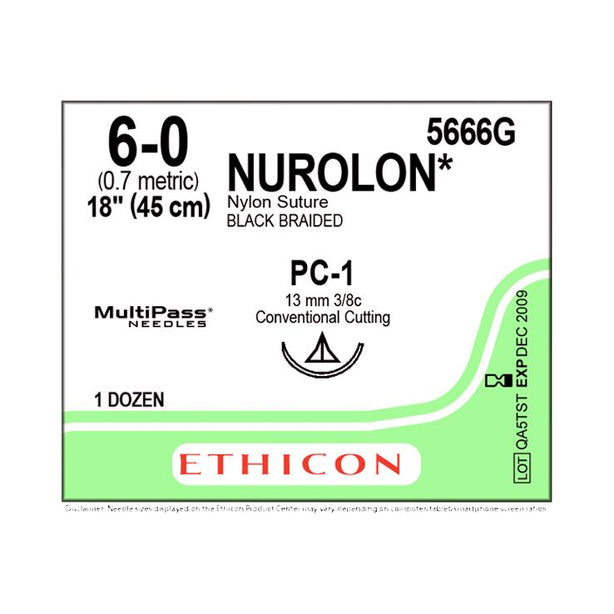 ETHICON Nurolon Precision Cosmetic Nonabsorbable Sutures 5666G 12 Each - MDL-ETH5666G