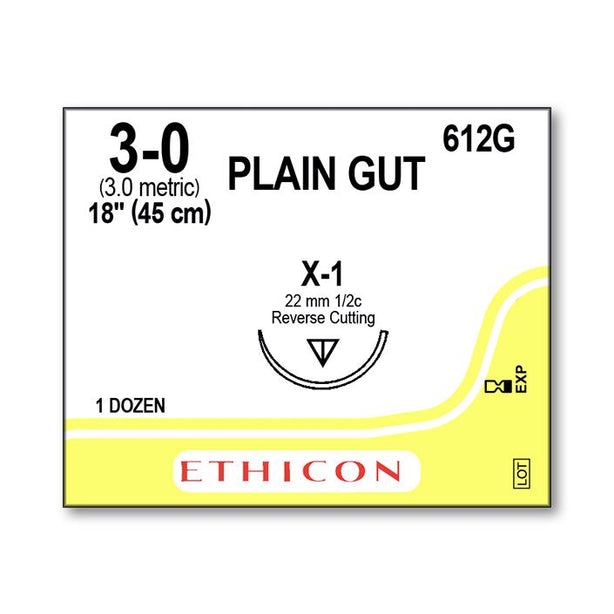 ETHICON Plain Absorbable Surgical Gut Sutures 612G 12 Each-MDL-ETH612G