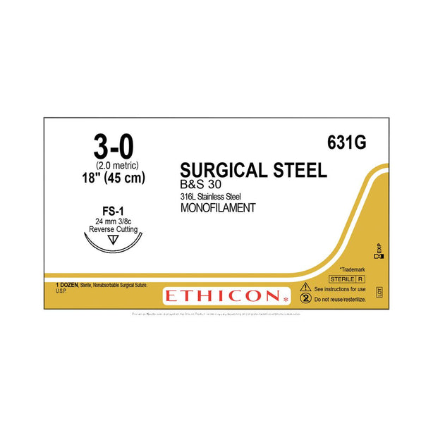 Ethicon Reverse-Cutting Stainless-Steel Nonabsorbable Sutures 631G - 12.0 Each - MDL-ETH631G