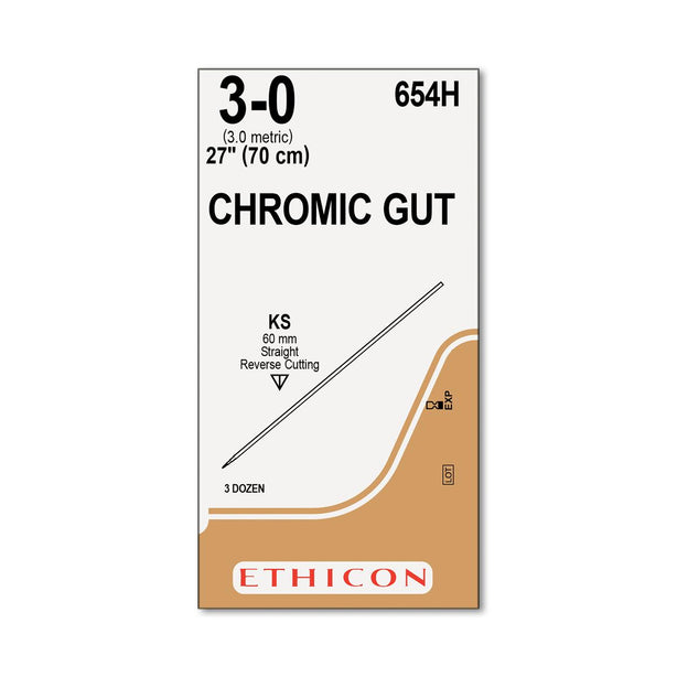 Ethicon Straight Cutting Chromic Gut Absorbable Sutures 654H - 36.0 Each - MDL-ETH654H