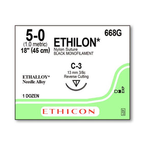 Ethicon Reverse Cutting Ethilon Sutures 668G - 12.0 Each - MDL-ETH668G