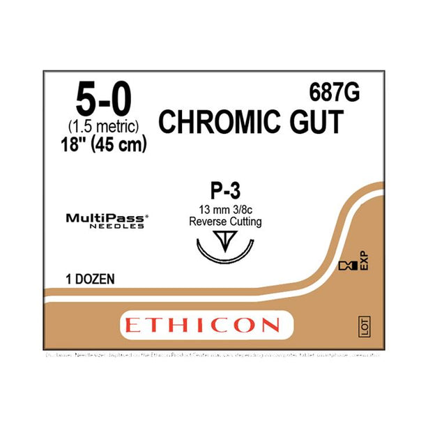 ETHICON Precision Point Chromic Gut Absorbable Suture 687G 12 Each - MDL-ETH687G