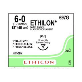 ETHICON Precision Point Nonabsorbable Nylon Monofilament Sutures 697G 12 Each - MDL-ETH697G