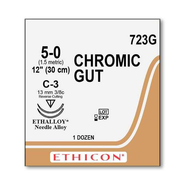 Ethicon Reverse-Cutting Chromic Gut Absorbable Sutures 723G - 12.0 Each