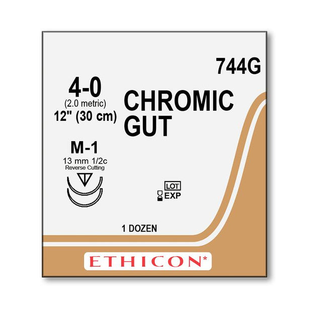Ethicon Reverse-Cutting Chromic Gut Absorbable Sutures 744G - 12.0 Each