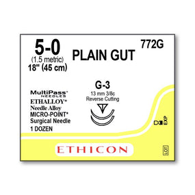 ETHICON Micropoint Reverse Cutting Plain Gut Sutures 772G 12 Each - MDL-ETH772G