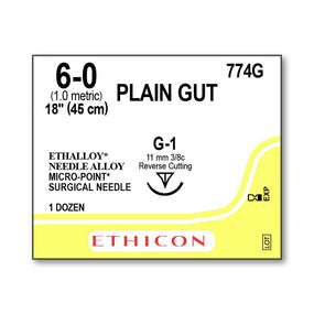 ETHICON Micropoint Reverse Cutting Plain Gut Sutures 774G 12 Each - MDL-ETH774G