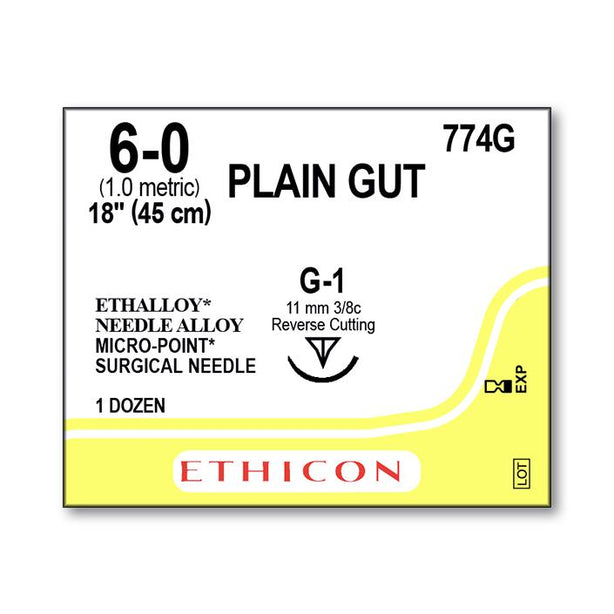ETHICON Micropoint Reverse Cutting Plain Gut Sutures 774G 12 Each - MDL-ETH774G