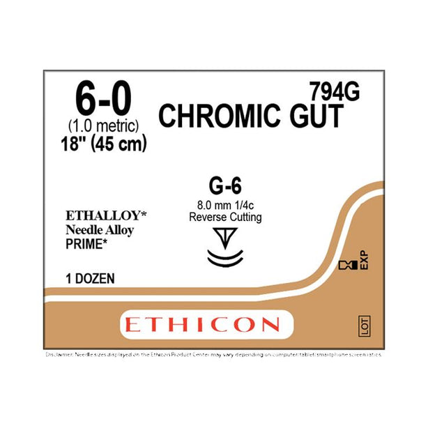 ETHICON Ethicon Chromic Gut Surgical Sutures 794G 12 Each - MDL-ETH794G